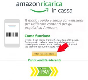 amazon ricarica in cassa